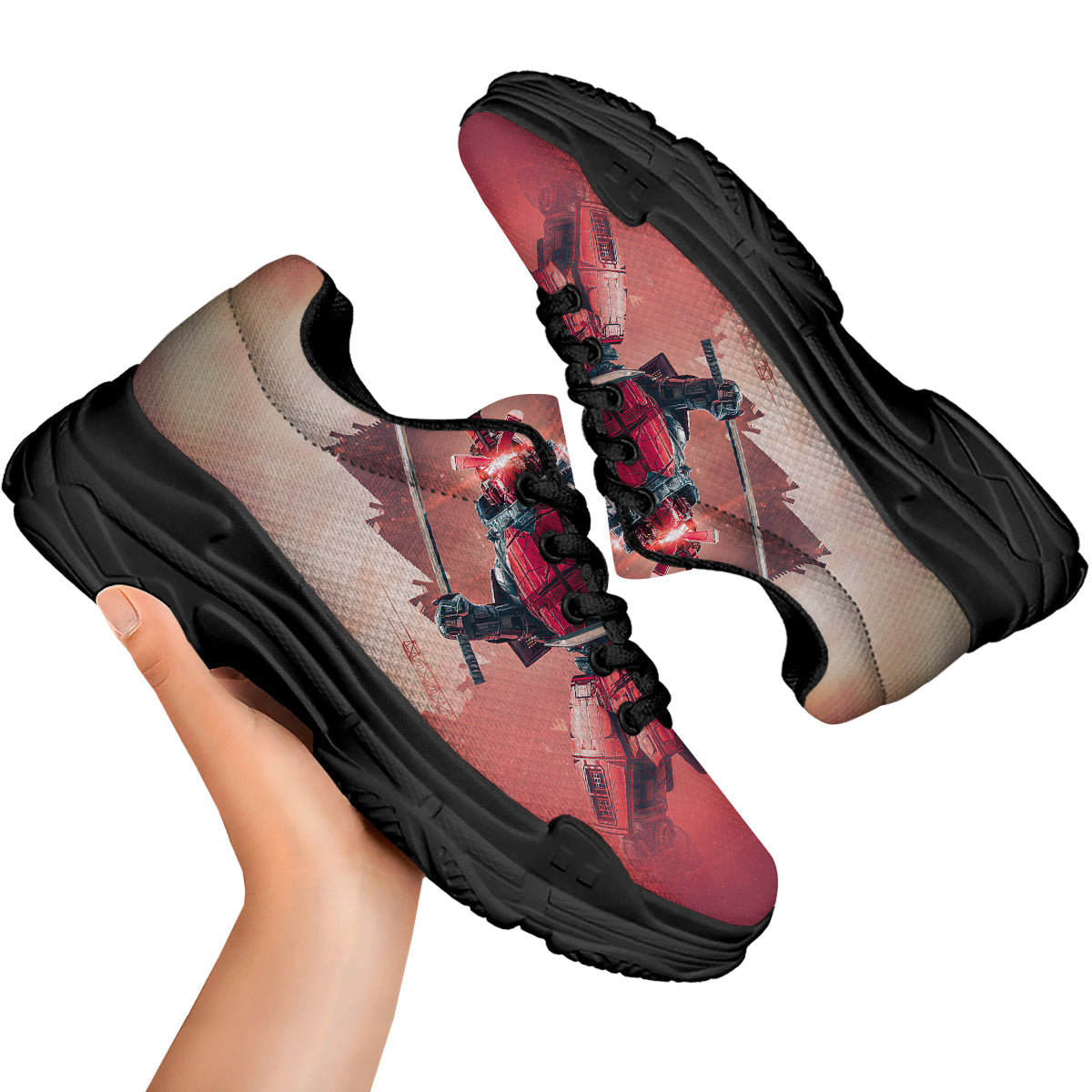 Samurai Robot Print Black Chunky Shoes-grizzshop