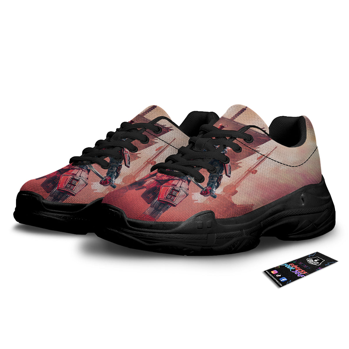 Samurai Robot Print Black Chunky Shoes-grizzshop