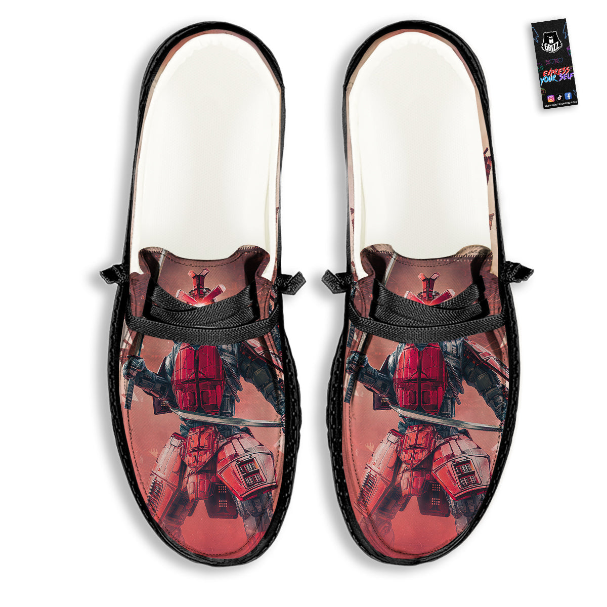 Samurai Robot Print Black Loafers-grizzshop