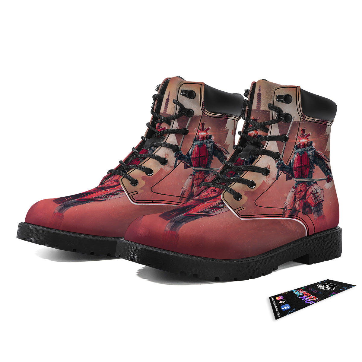 Samurai Robot Print Boots-grizzshop