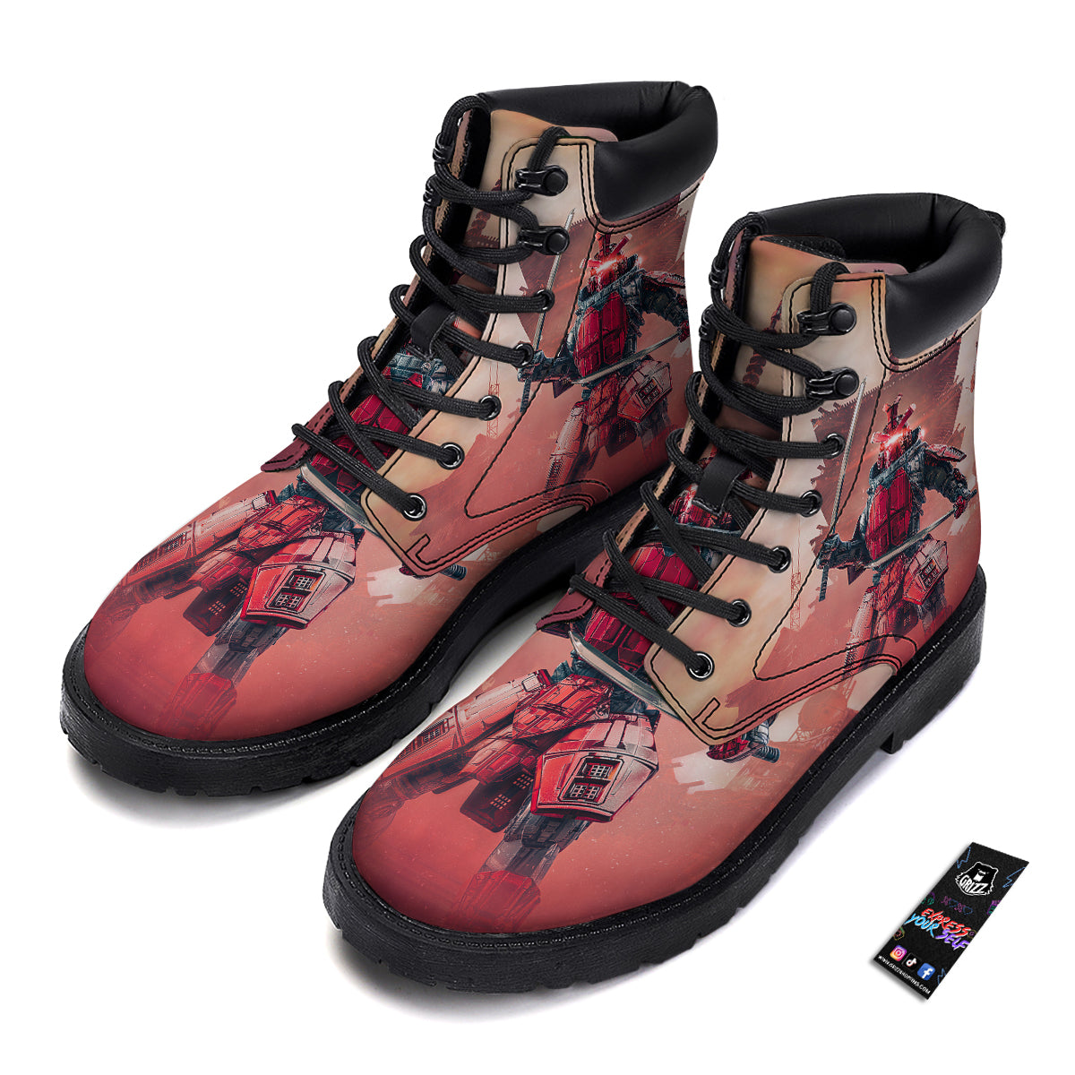 Samurai Robot Print Boots-grizzshop