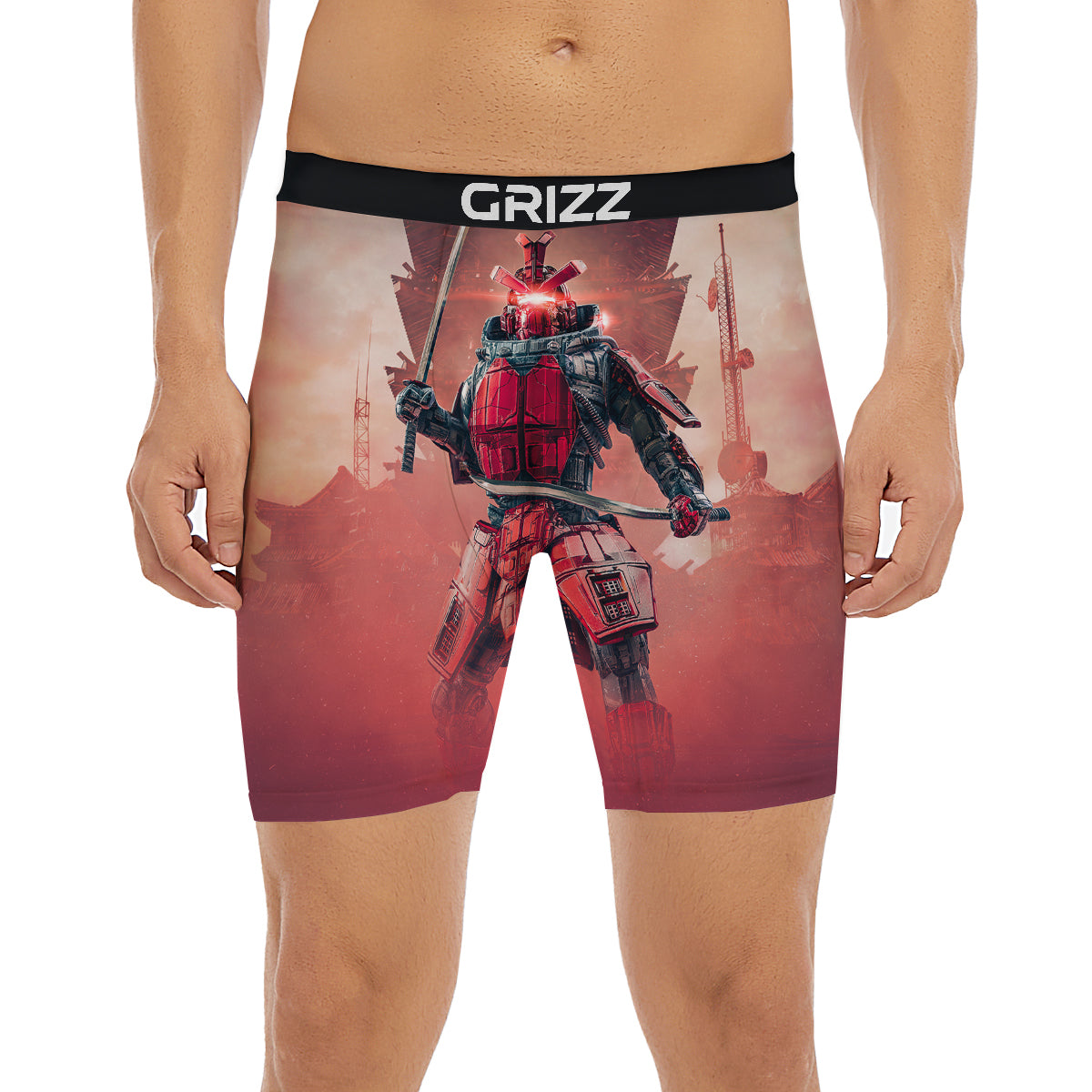 Samurai Robot Print Boxer Briefs-grizzshop