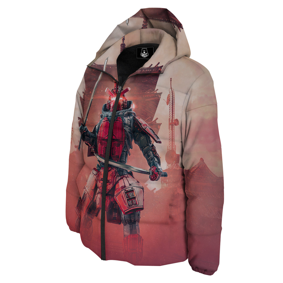 Samurai Robot Print Down Jacket-grizzshop