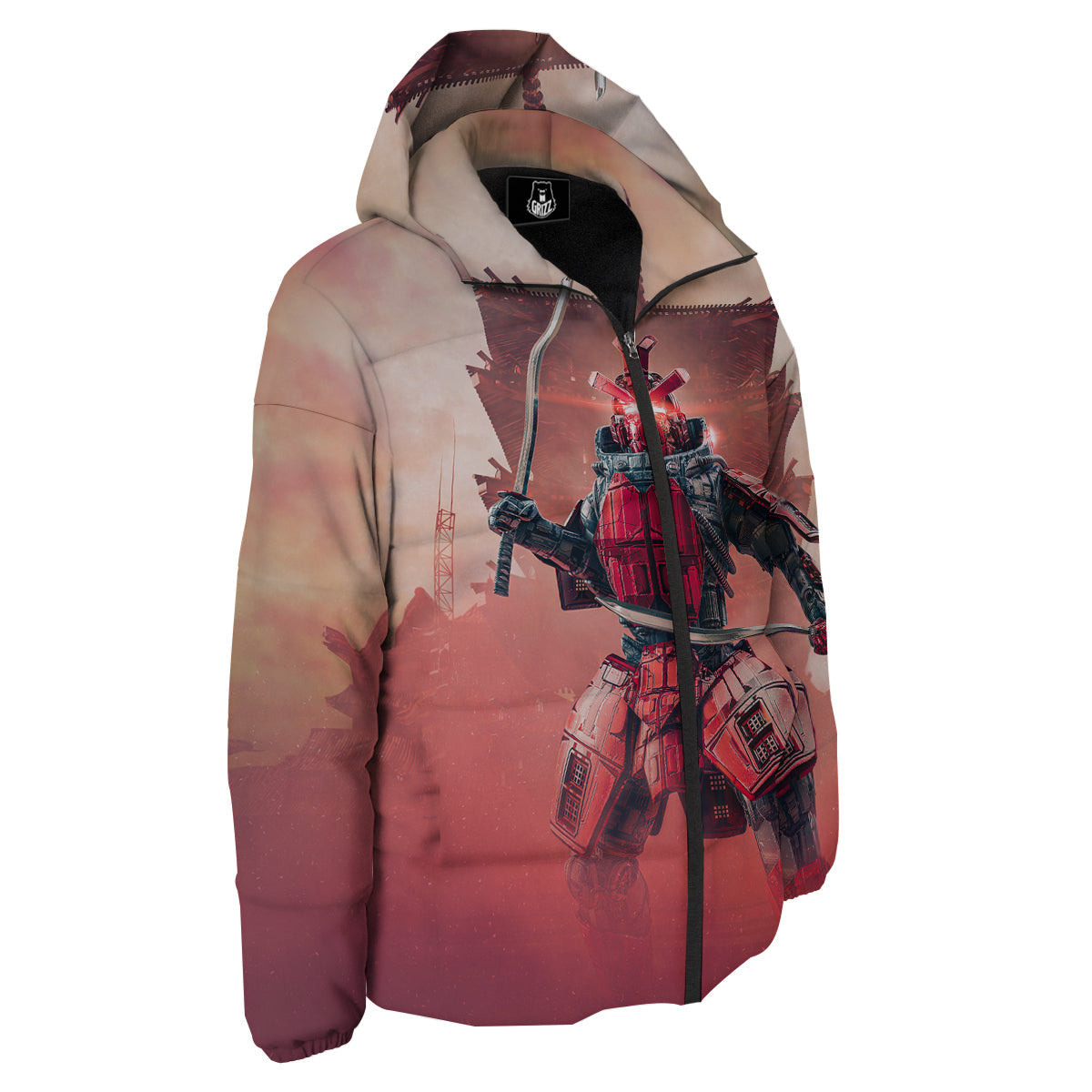 Samurai Robot Print Down Jacket-grizzshop
