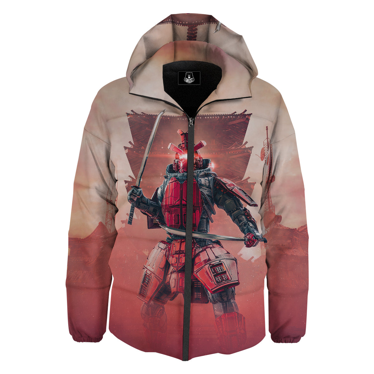 Samurai Robot Print Down Jacket-grizzshop