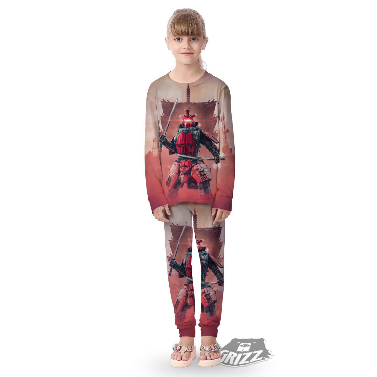 Samurai Robot Print Kid's Pajamas-grizzshop