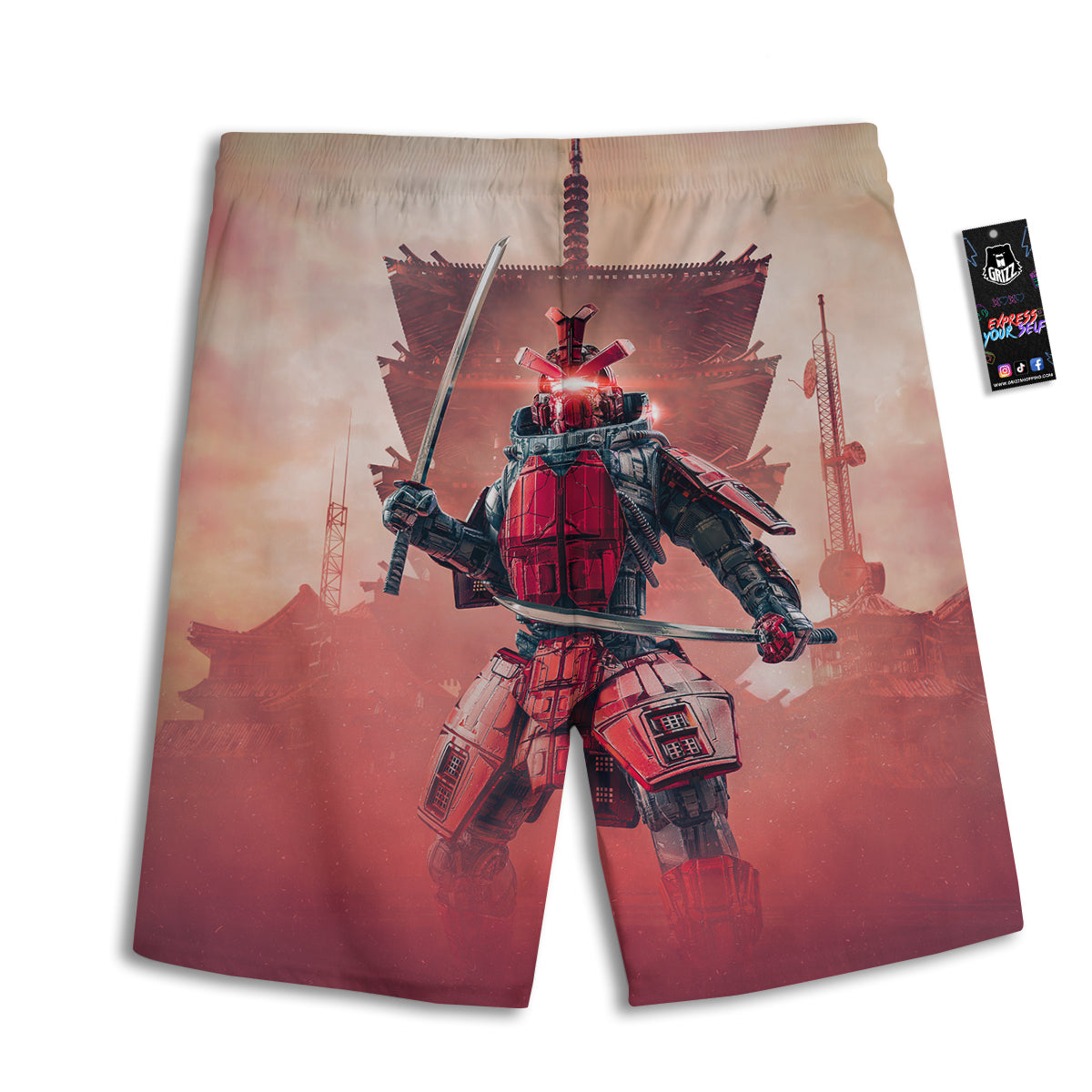 Samurai Robot Print Men's Athletic Shorts