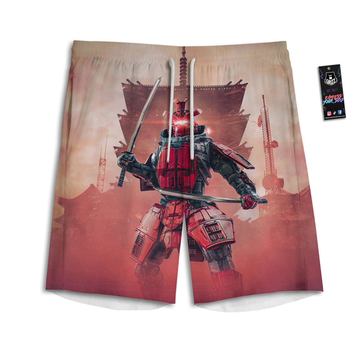 Samurai Robot Print Men's Athletic Shorts