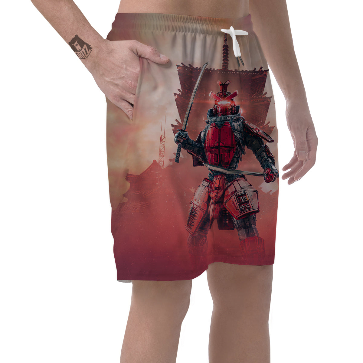 Samurai Robot Print Men's Shorts-grizzshop