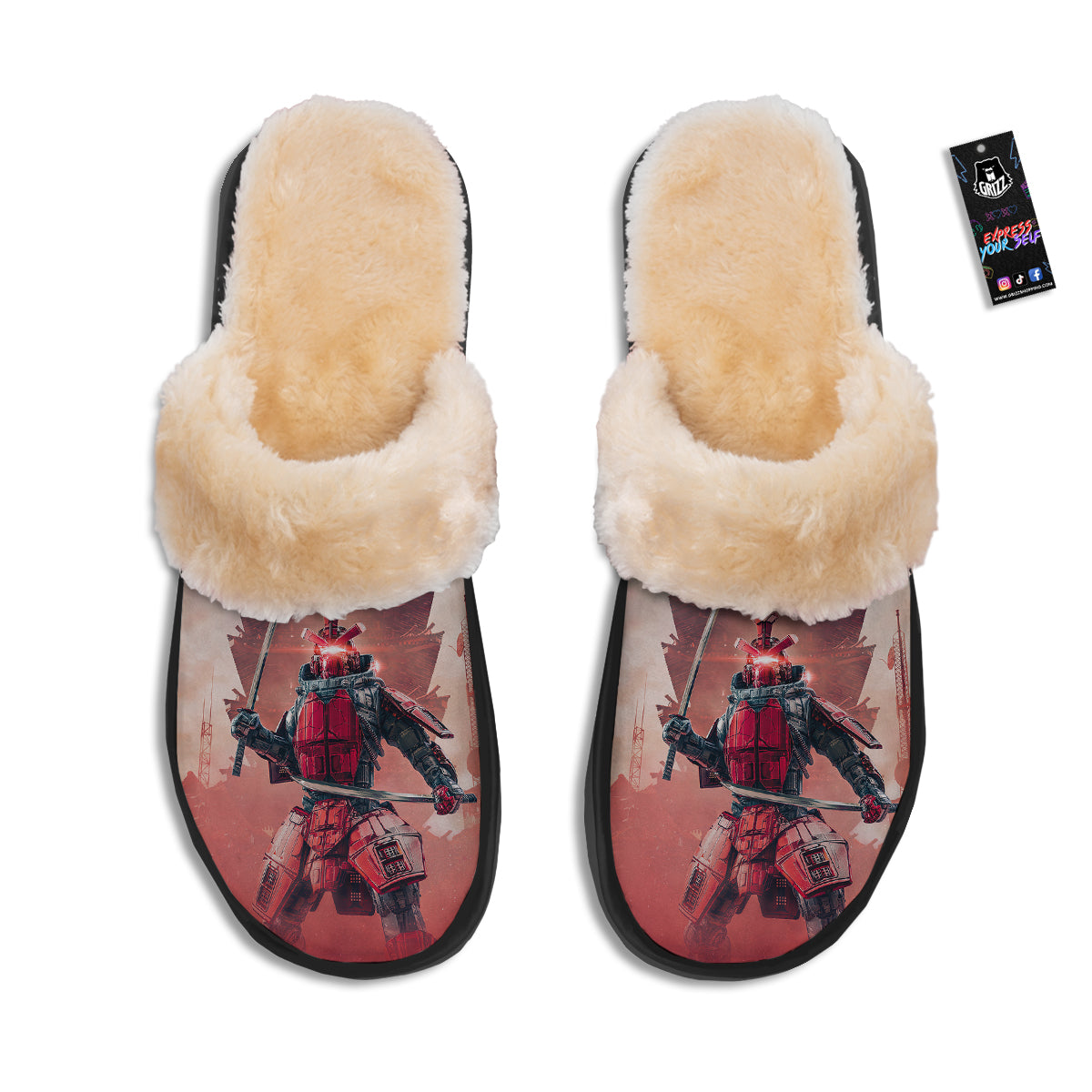 Samurai Robot Print Slippers-grizzshop