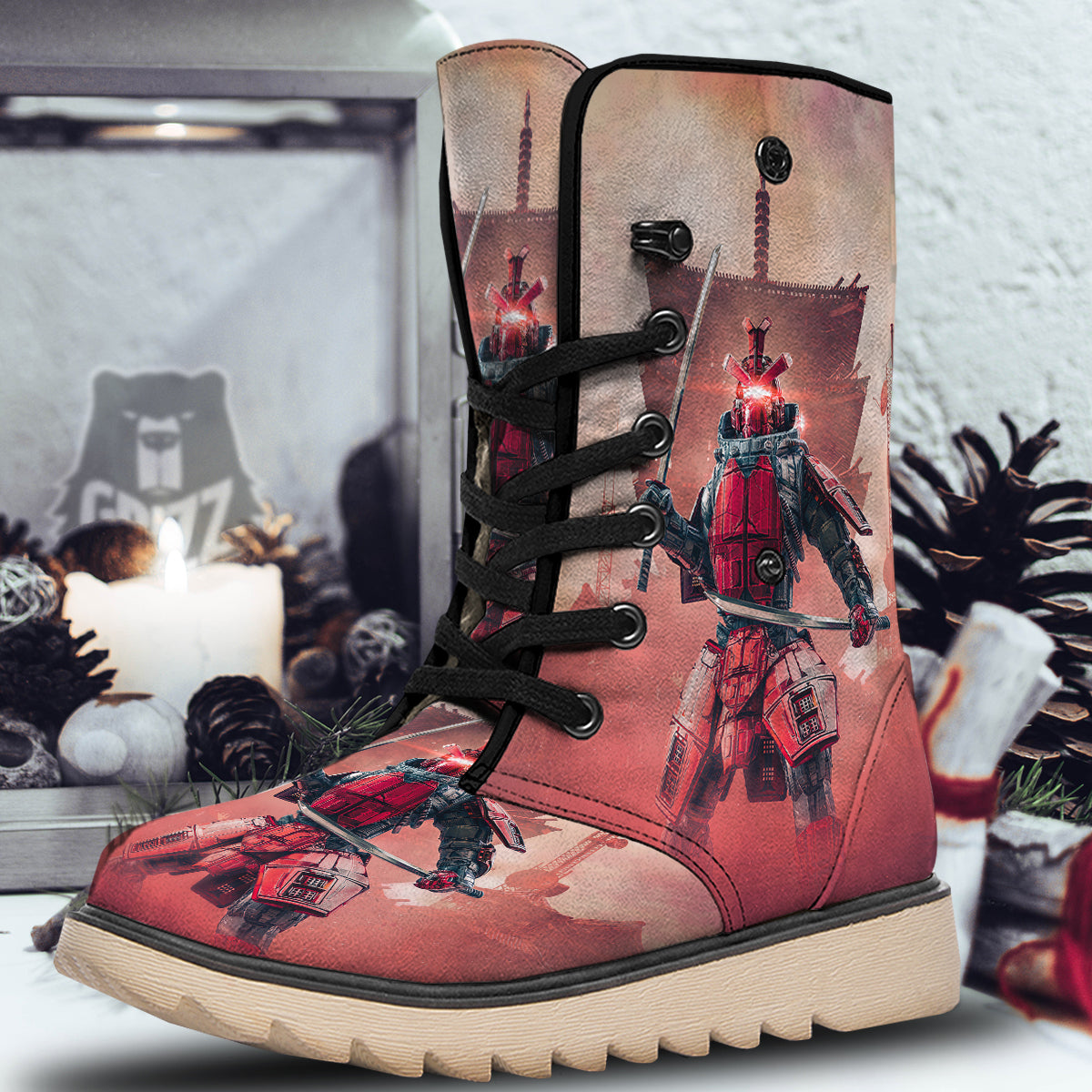 Samurai Robot Print Snow Boots-grizzshop