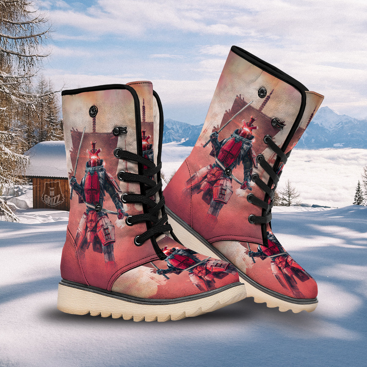 Samurai Robot Print Snow Boots-grizzshop