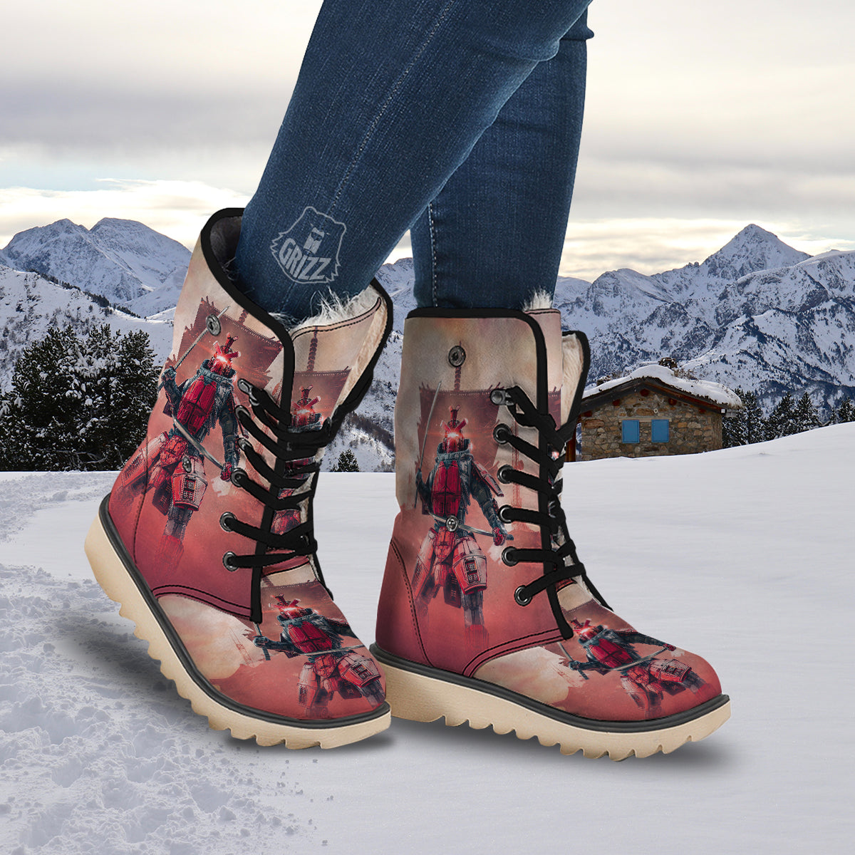 Samurai Robot Print Snow Boots-grizzshop