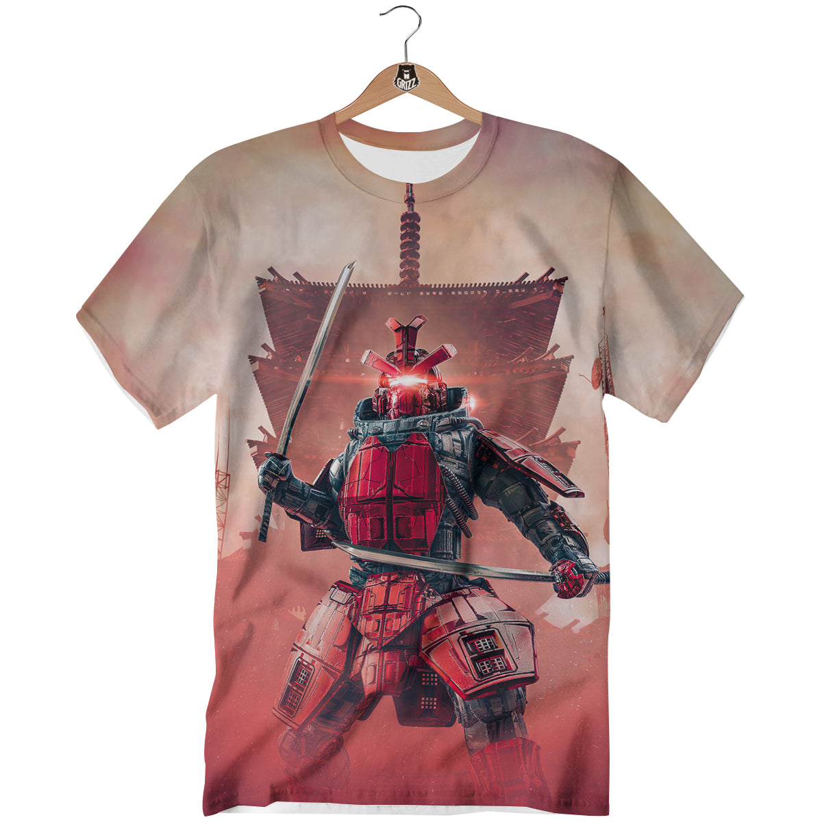 Samurai Robot Print T-Shirt-grizzshop