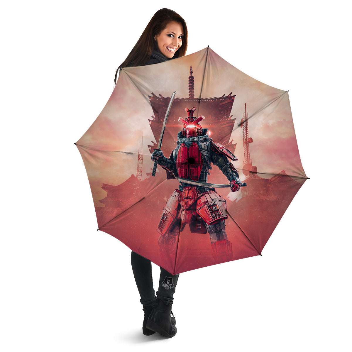 Samurai Robot Print Umbrella-grizzshop