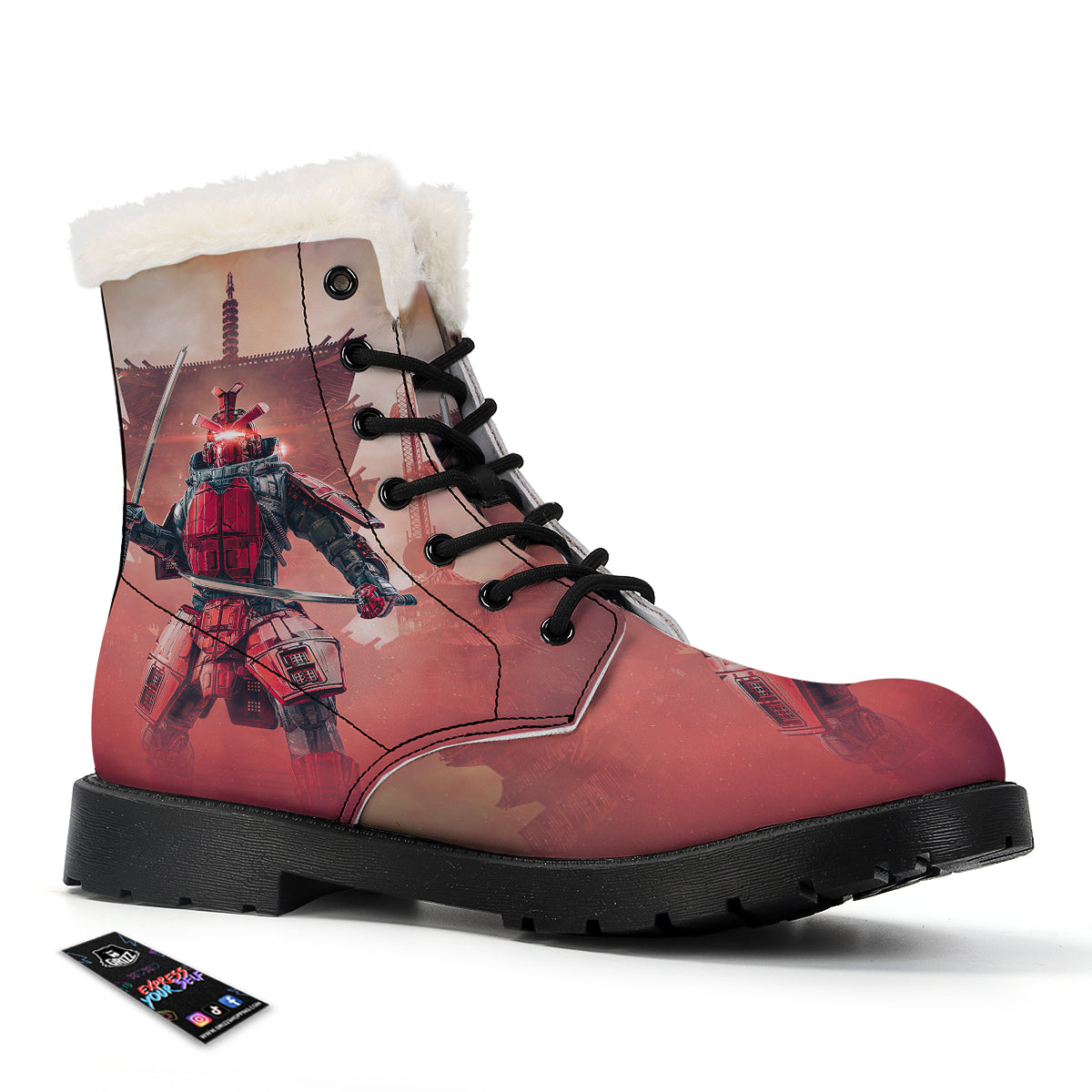 Samurai Robot Print Winter Boots-grizzshop