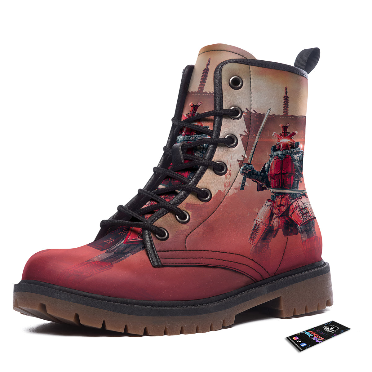 Samurai Robot Print Work Boots-grizzshop