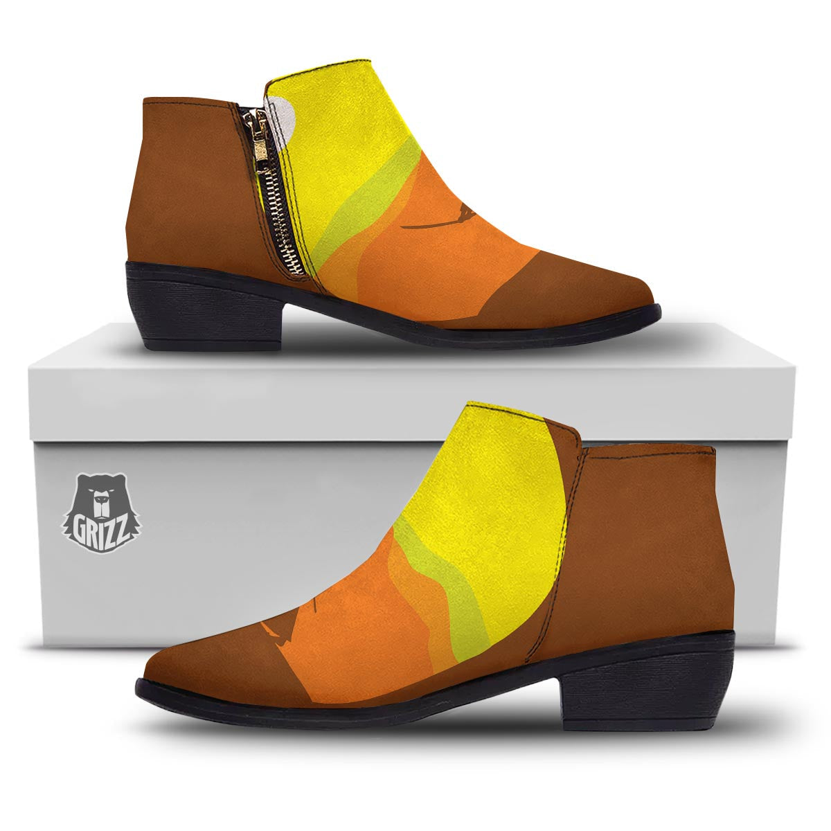Samurai Sunset Japanese Print Ankle Boots-grizzshop