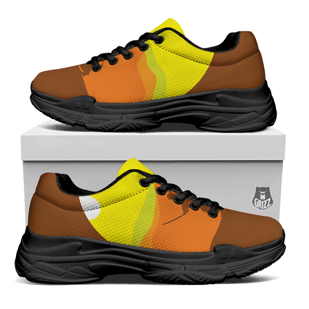 Samurai Sunset Japanese Print Black Chunky Shoes-grizzshop