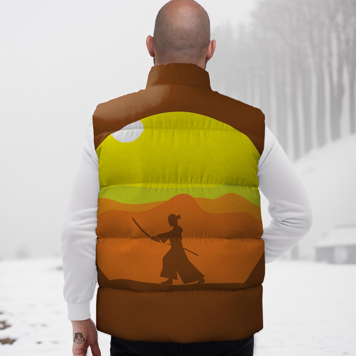 Samurai Sunset Japanese Print Down Vest