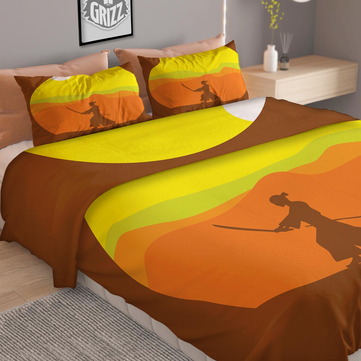 Samurai Sunset Japanese Print Duvet Cover Bedding Set