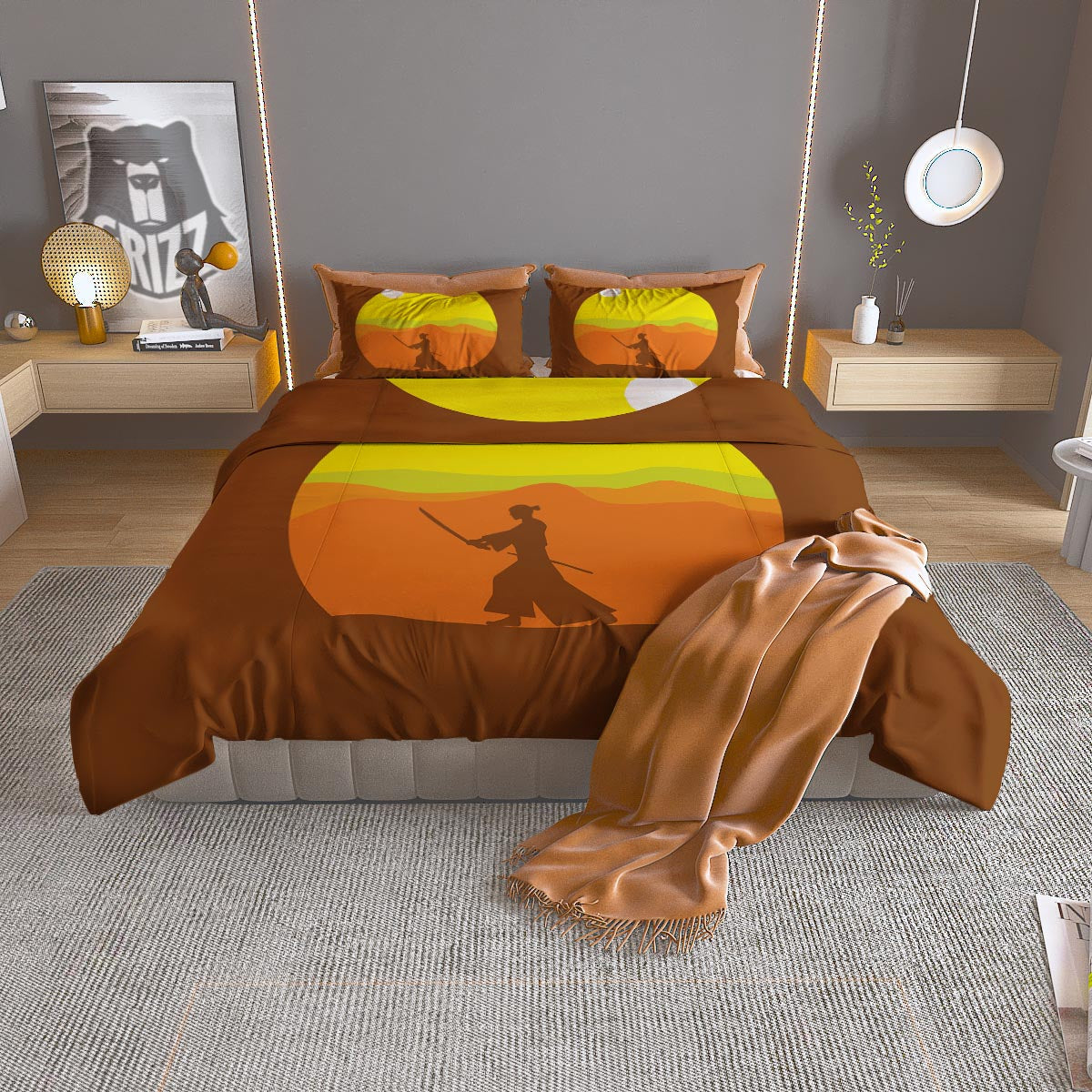 Samurai Sunset Japanese Print Duvet Cover Bedding Set