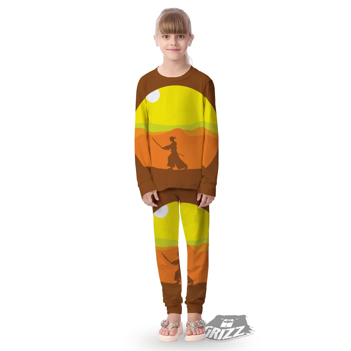 Samurai Sunset Japanese Print Kid's Pajamas-grizzshop