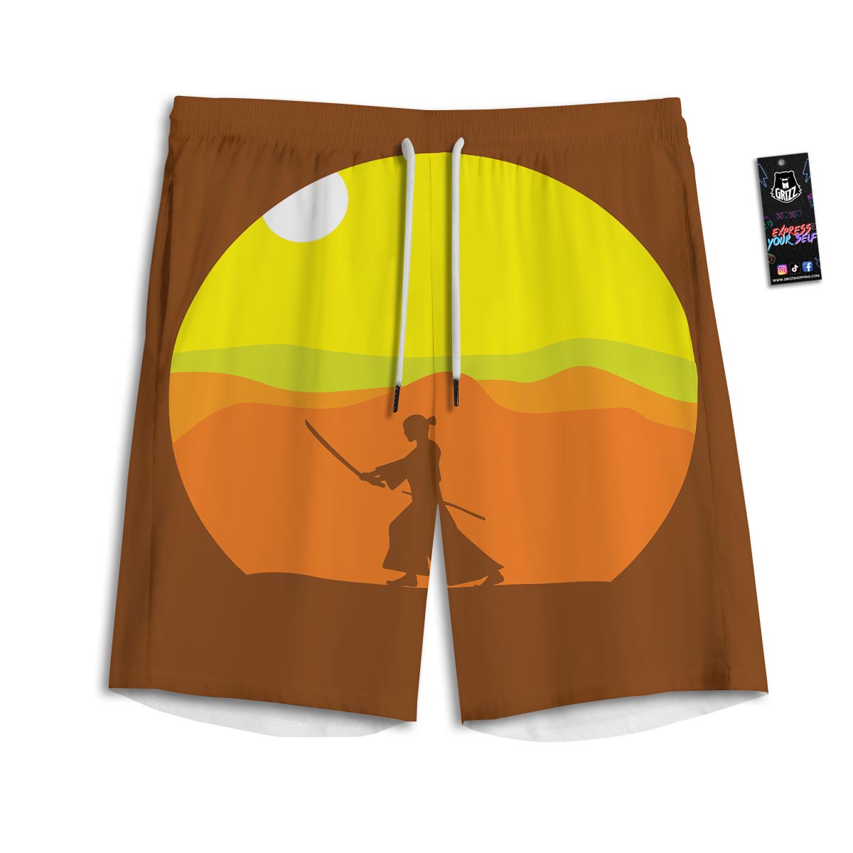 Samurai Sunset Japanese Print Men's Athletic Shorts