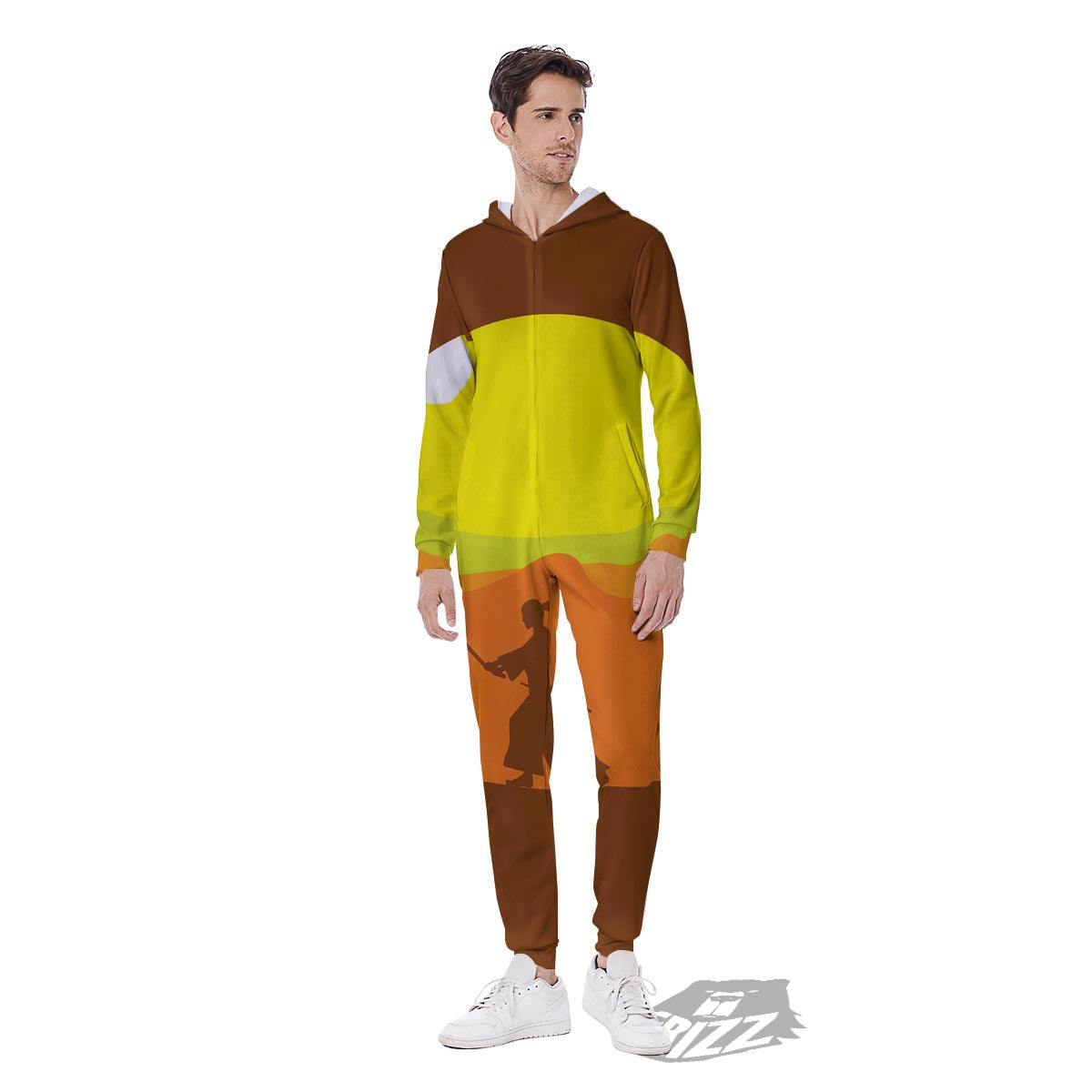 Samurai Sunset Japanese Print Men's Jumpsuit-grizzshop
