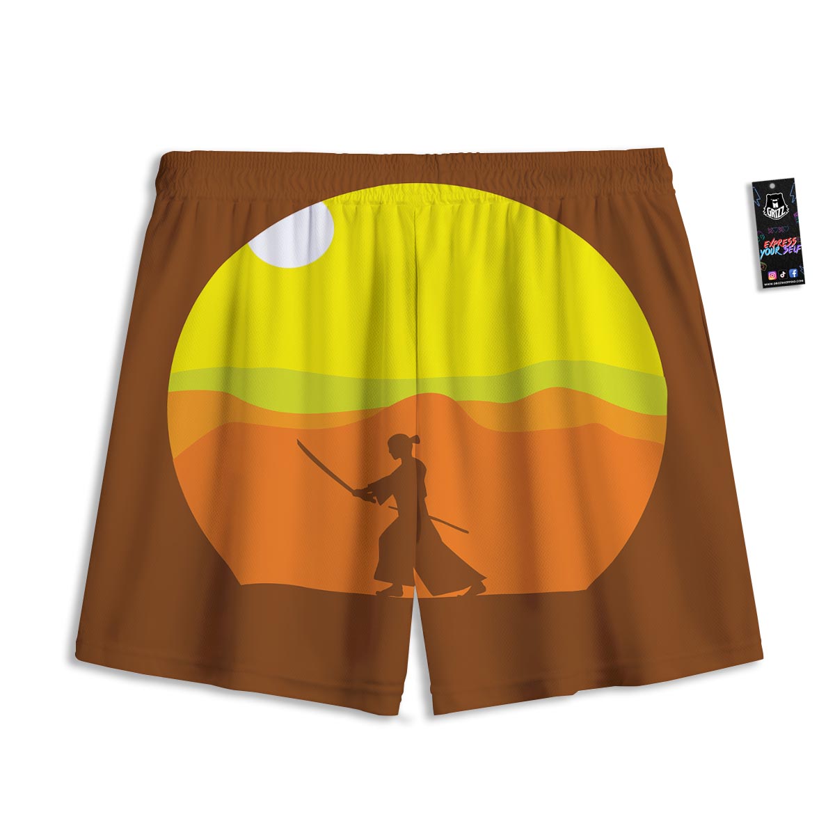 Samurai Sunset Japanese Print Mesh Shorts