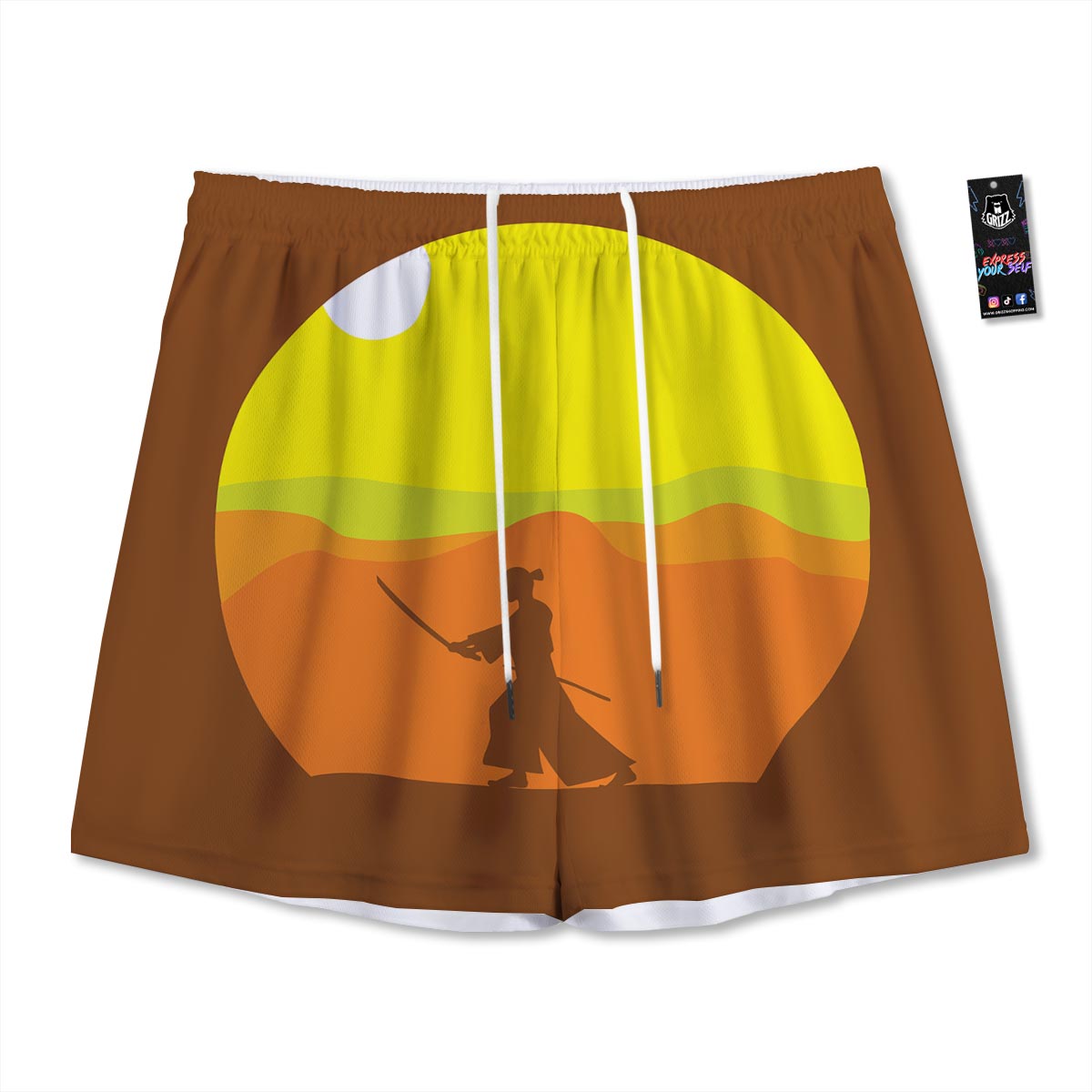 Samurai Sunset Japanese Print Mesh Shorts
