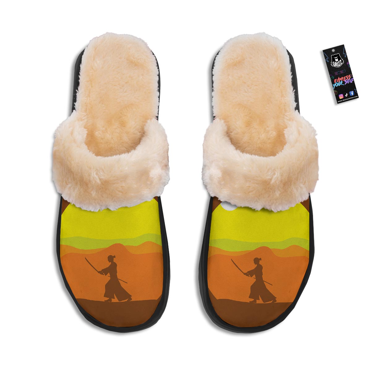Samurai Sunset Japanese Print Slippers-grizzshop