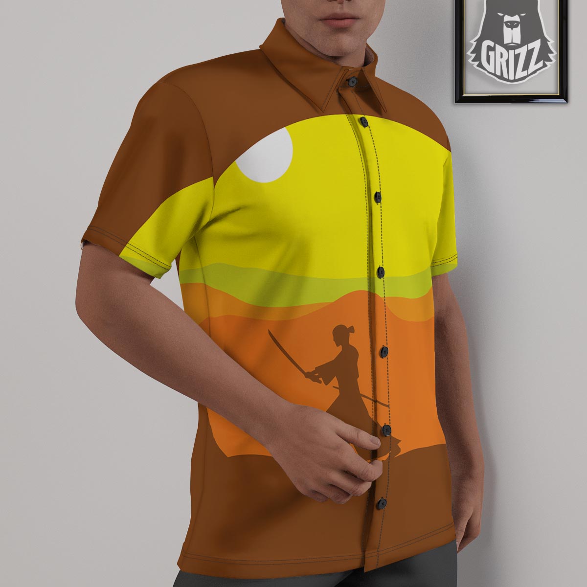 Samurai Sunset Japanese Print Untucked Shirts-grizzshop