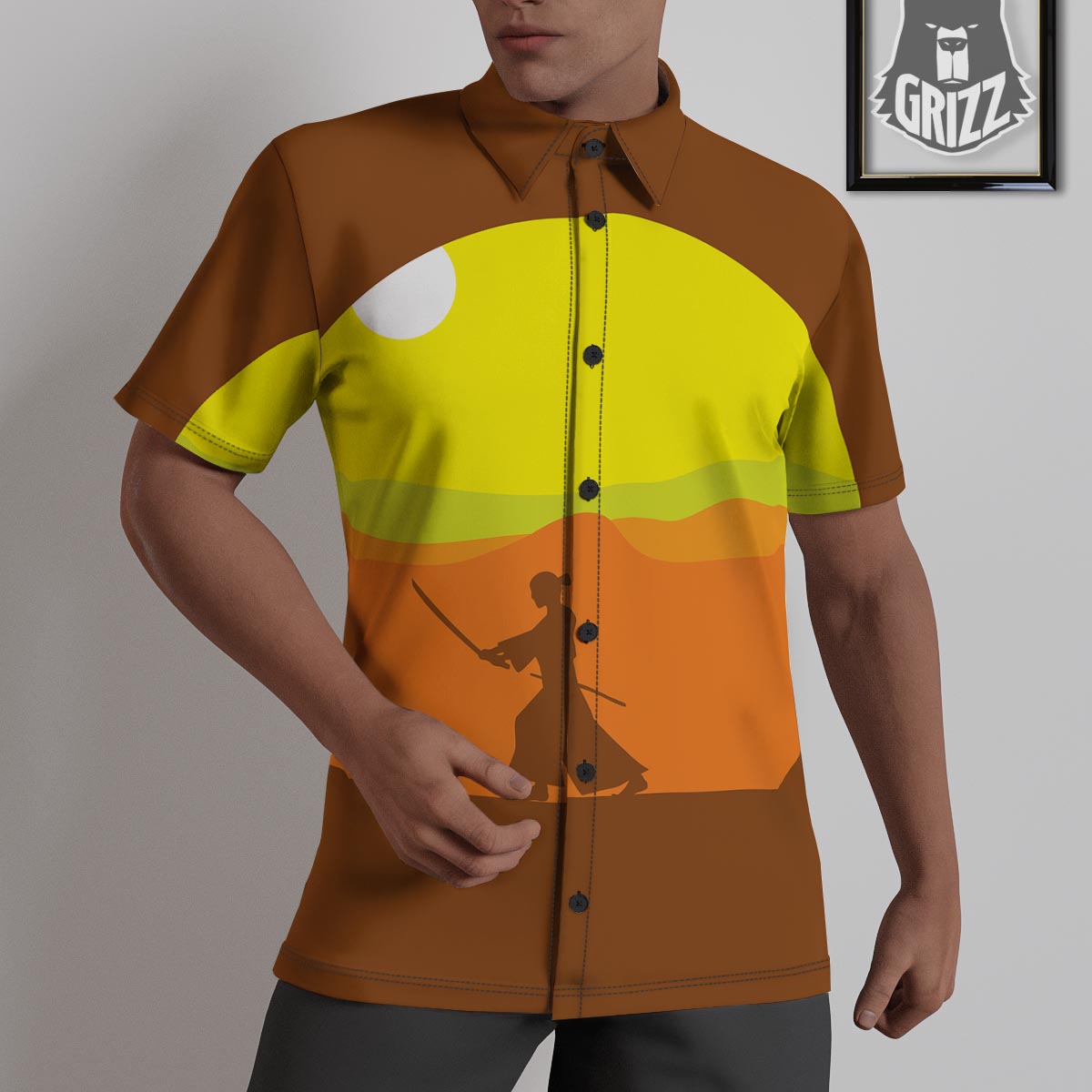 Samurai Sunset Japanese Print Untucked Shirts-grizzshop