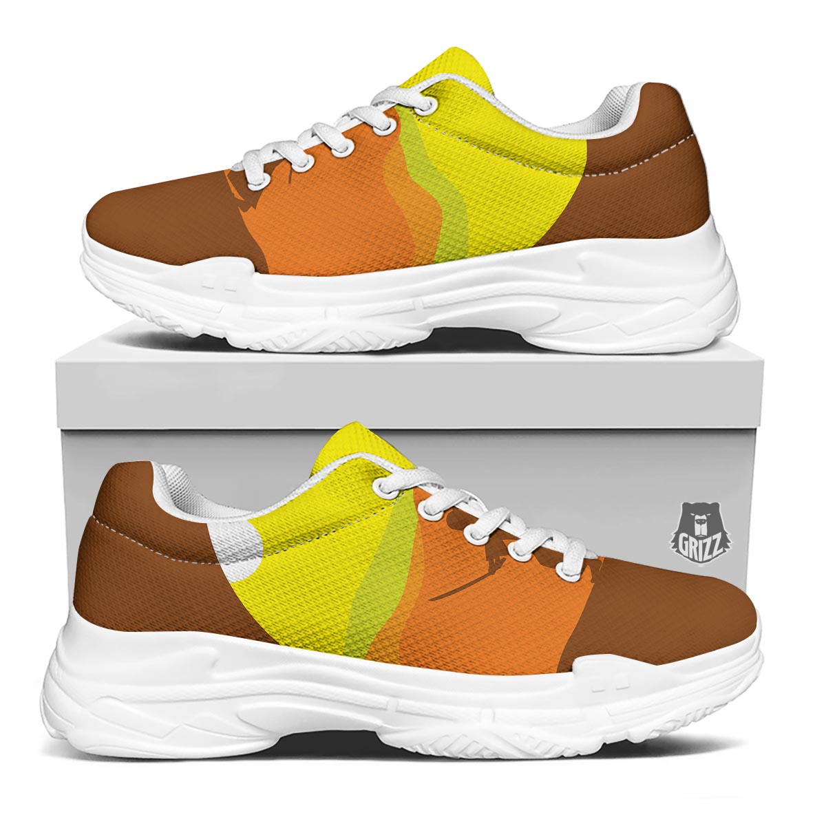 Samurai Sunset Japanese Print White Chunky Shoes-grizzshop