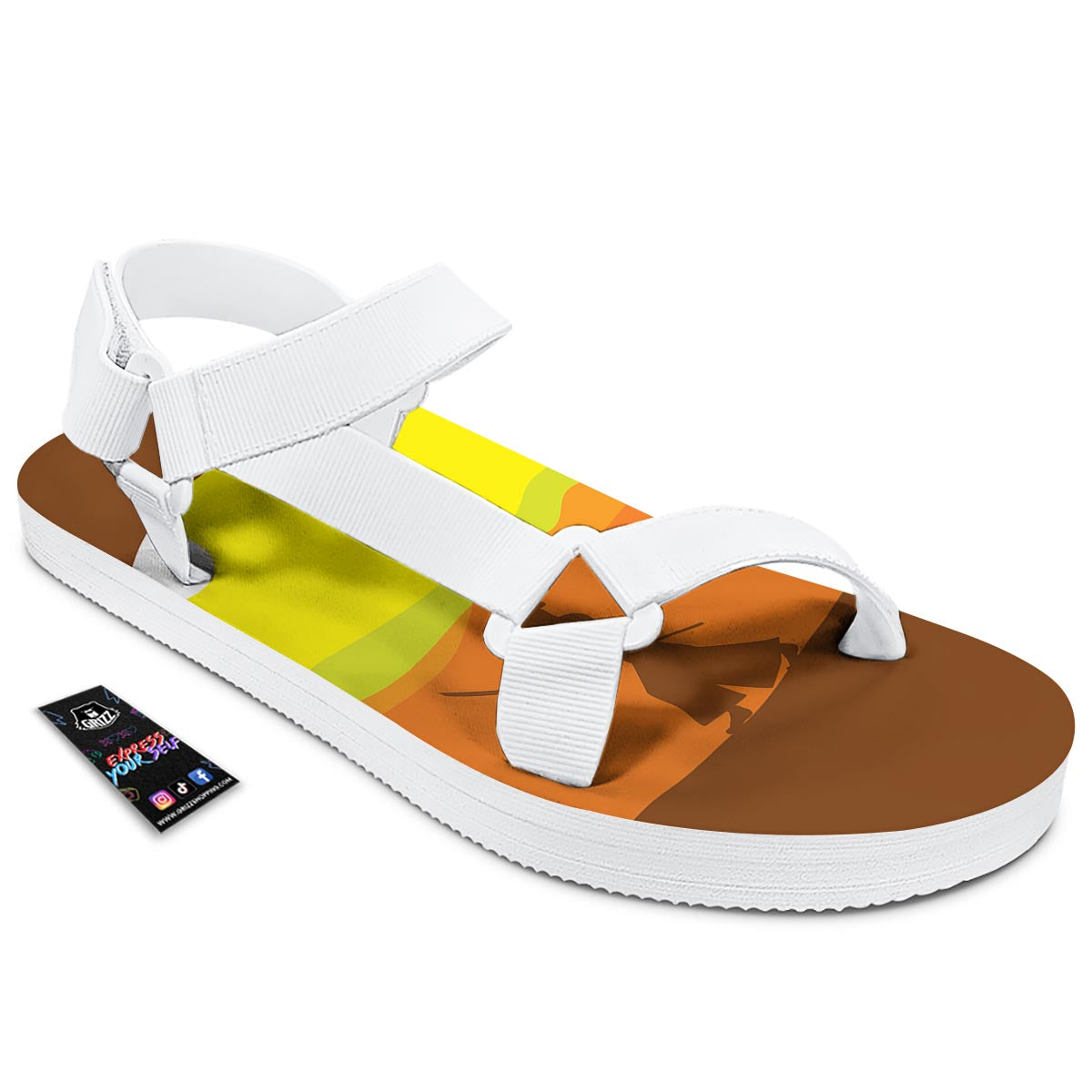 Samurai Sunset Japanese Print White Open Toe Sandals-grizzshop