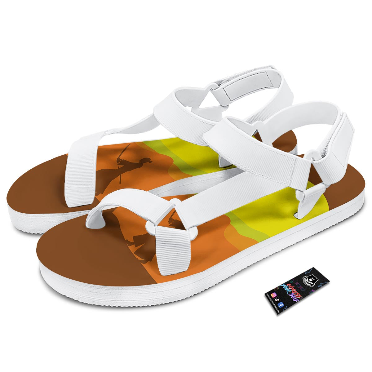 Samurai Sunset Japanese Print White Open Toe Sandals-grizzshop