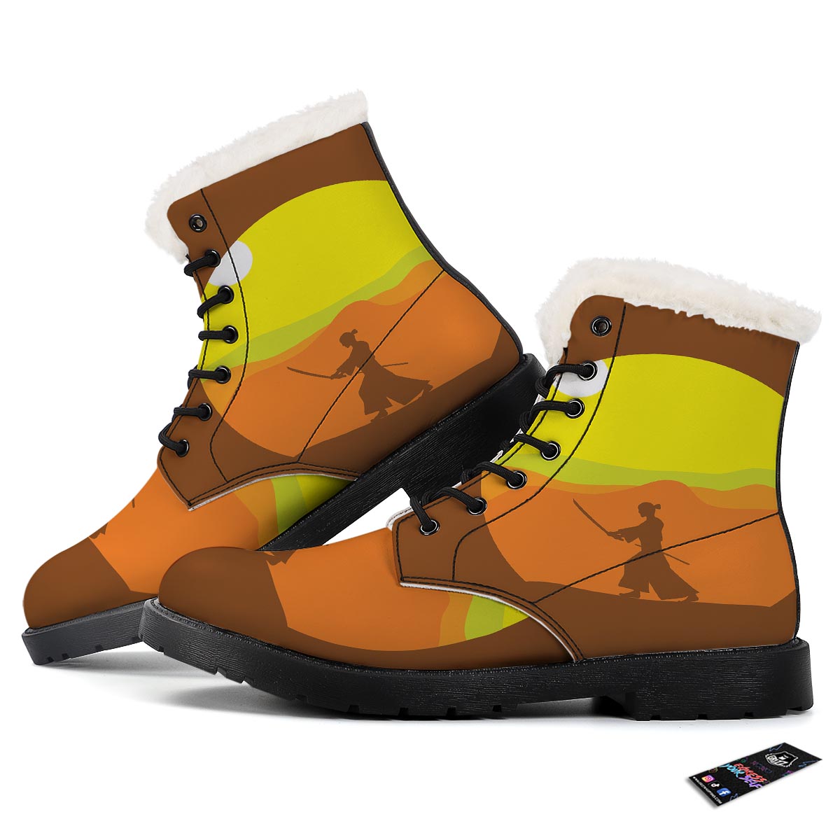Samurai Sunset Japanese Print Winter Boots-grizzshop