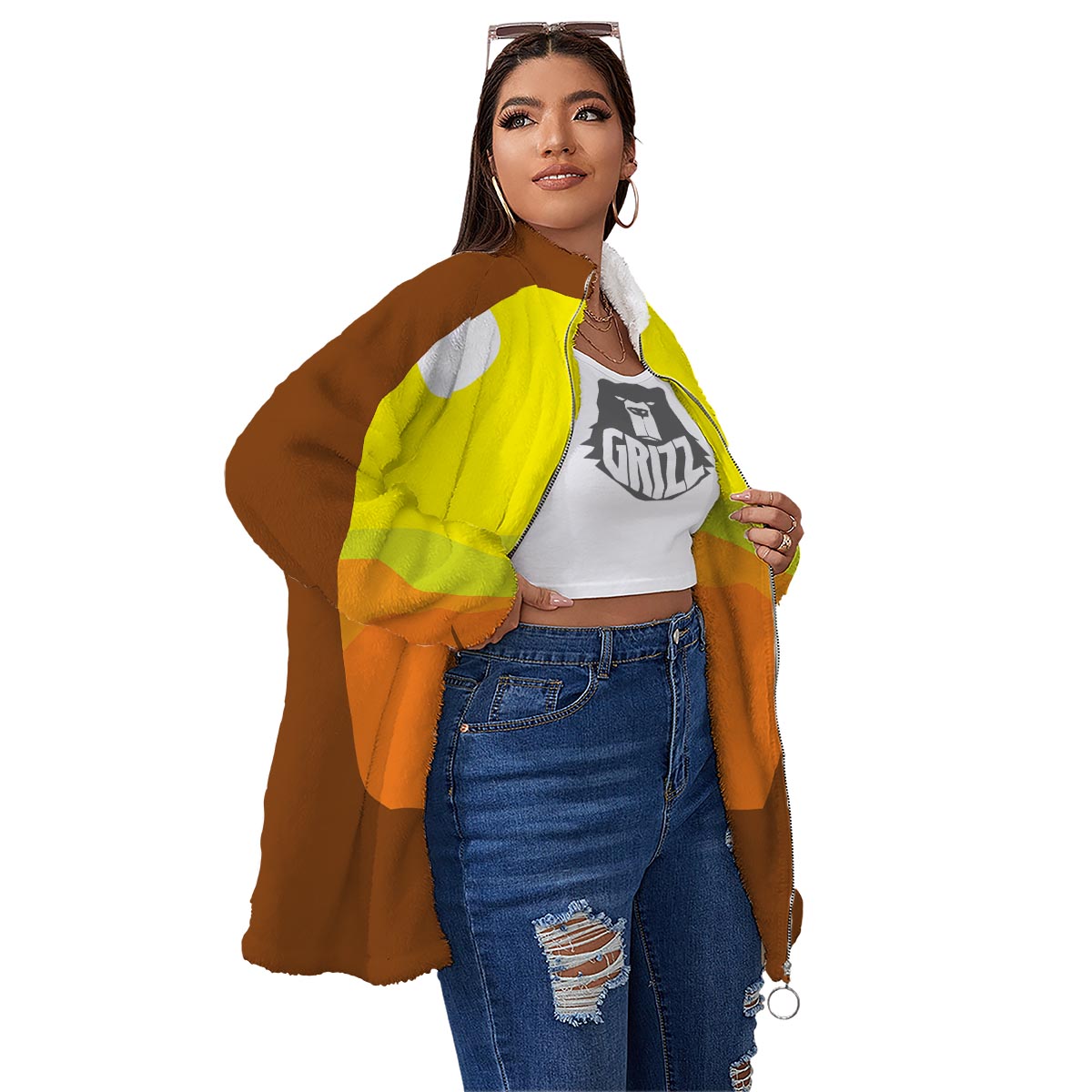 Samurai Sunset Japanese Print Women's Sherpa Jacket-grizzshop