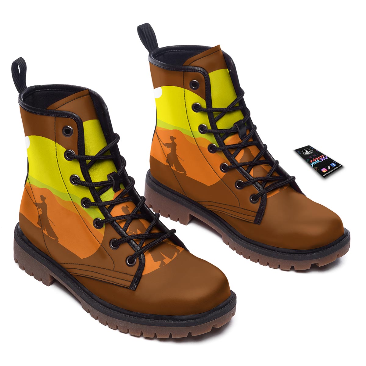 Samurai Sunset Japanese Print Work Boots-grizzshop