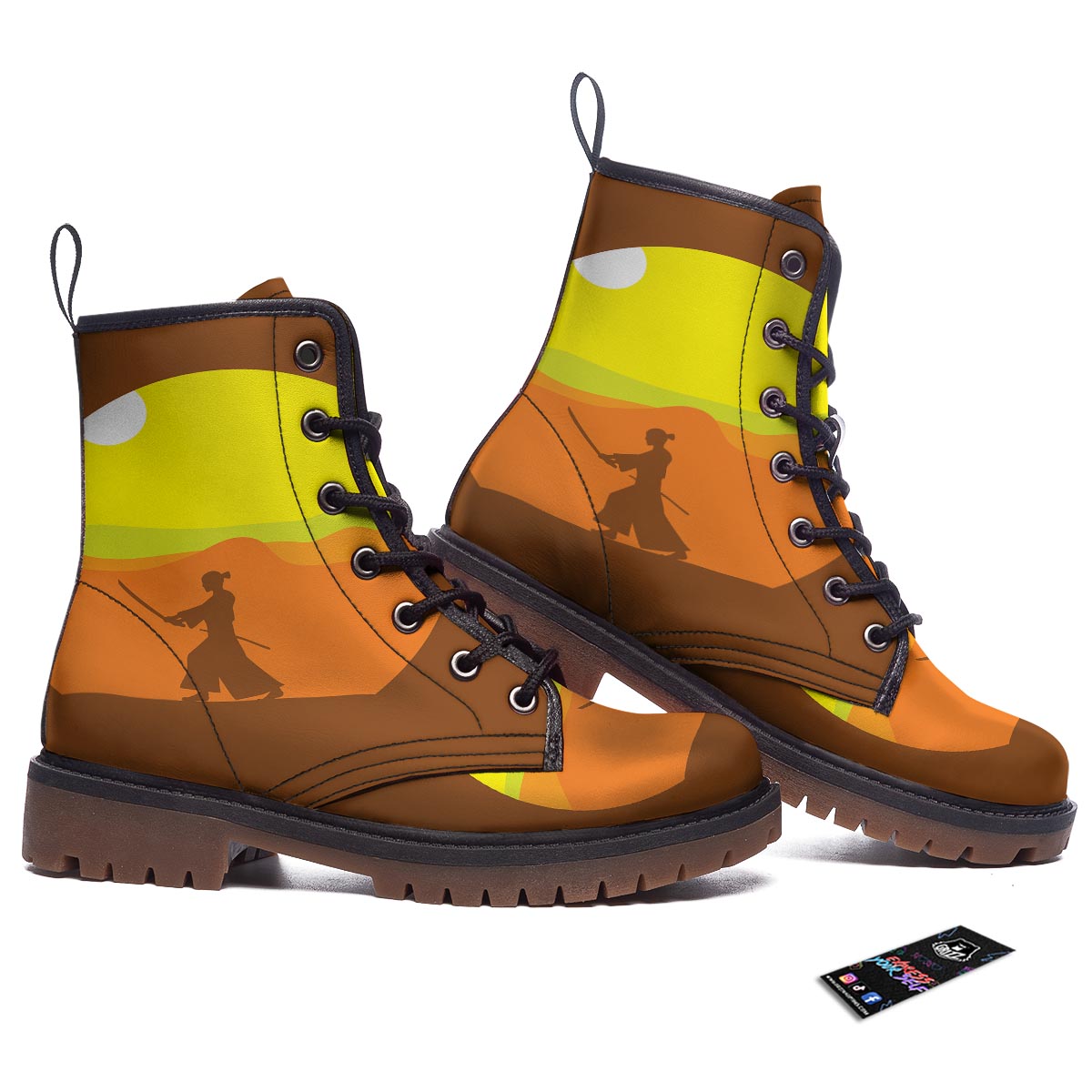 Samurai Sunset Japanese Print Work Boots-grizzshop