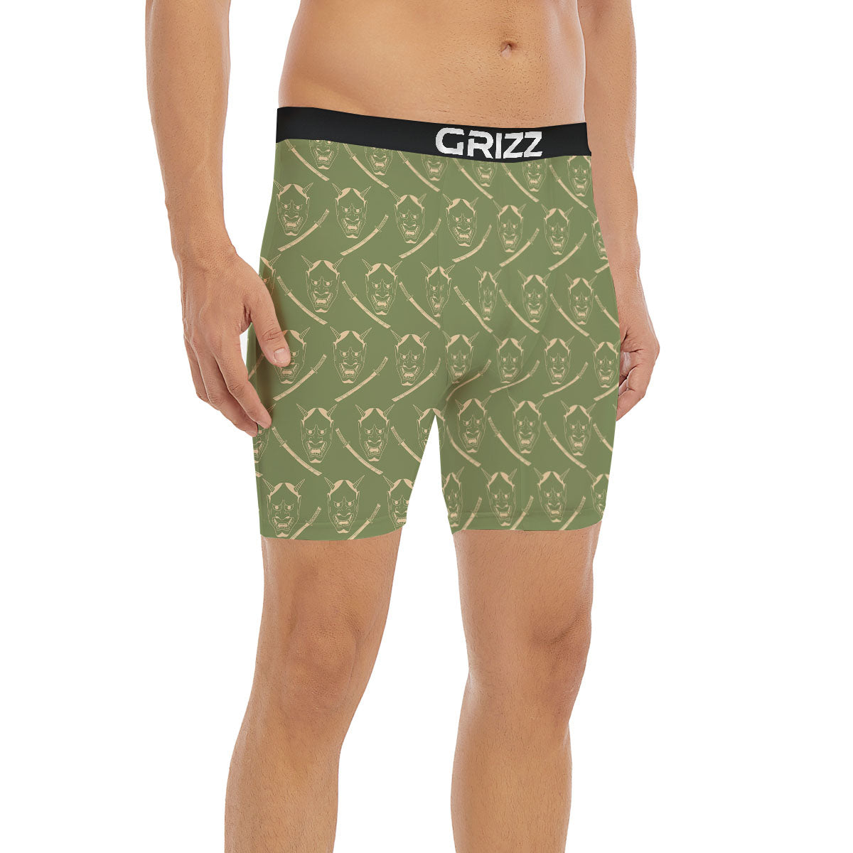 Samurai Warrior Mask Japanese Print Pattern Boxer Briefs-grizzshop
