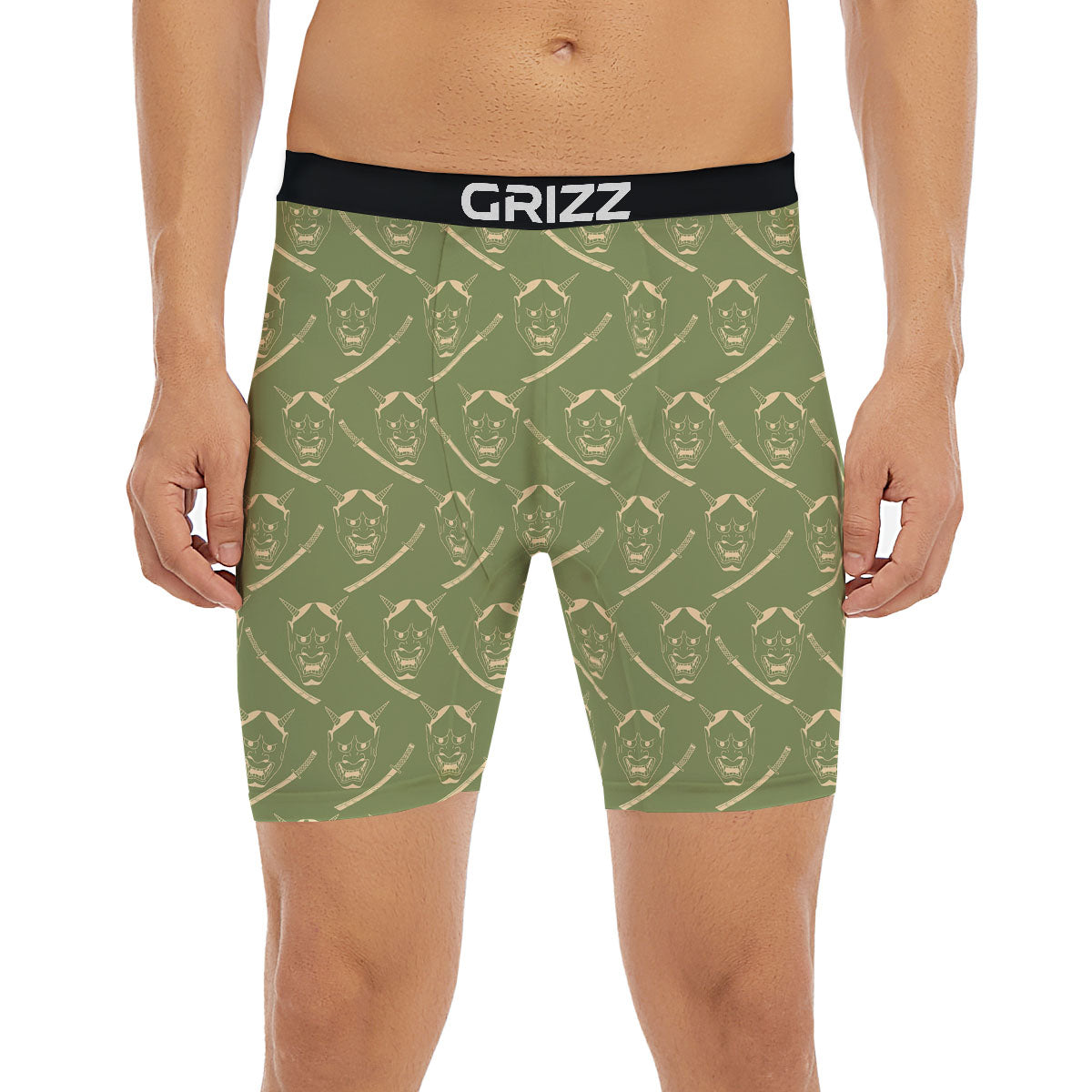 Samurai Warrior Mask Japanese Print Pattern Boxer Briefs-grizzshop