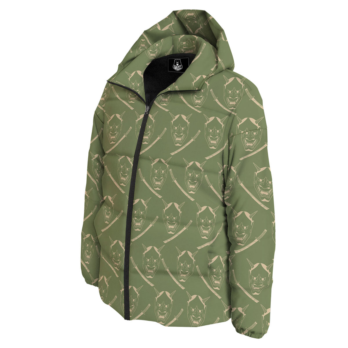 Samurai Warrior Mask Japanese Print Pattern Down Jacket-grizzshop
