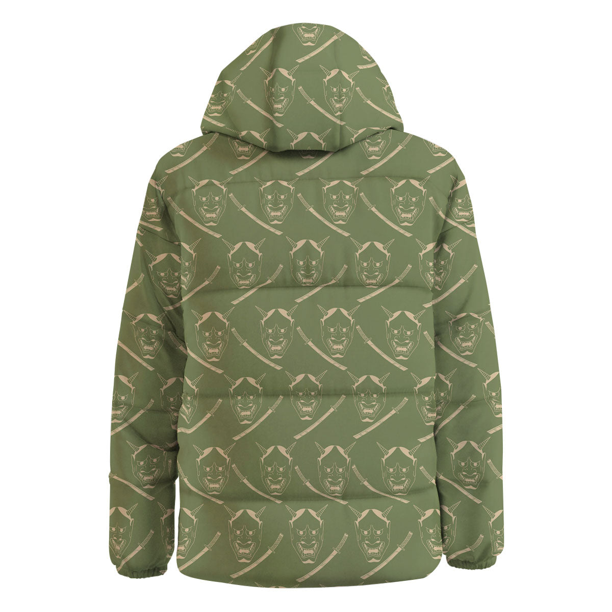 Samurai Warrior Mask Japanese Print Pattern Down Jacket-grizzshop