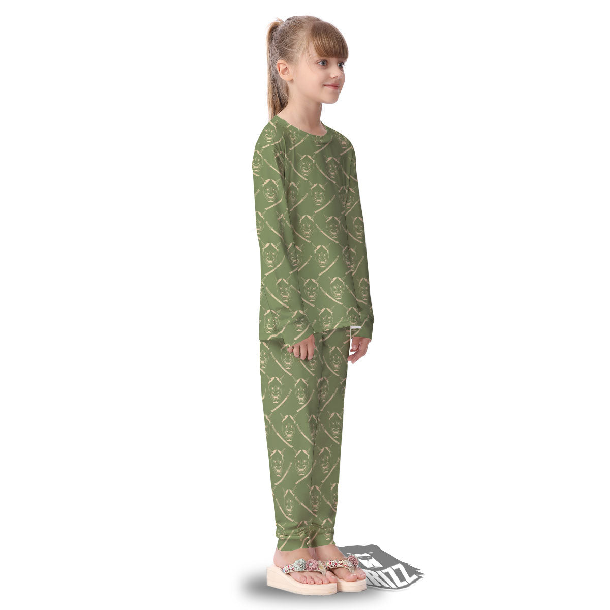 Samurai Warrior Mask Japanese Print Pattern Kid's Pajamas-grizzshop