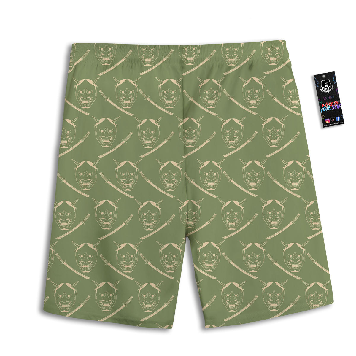 Samurai Warrior Mask Japanese Print Pattern Men's Athletic Shorts