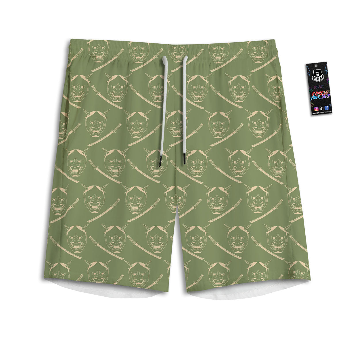 Samurai Warrior Mask Japanese Print Pattern Men's Athletic Shorts