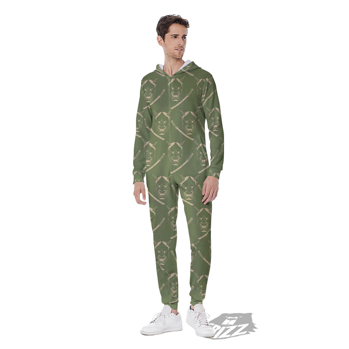 Samurai Warrior Mask Japanese Print Pattern Men's Jumpsuit-grizzshop