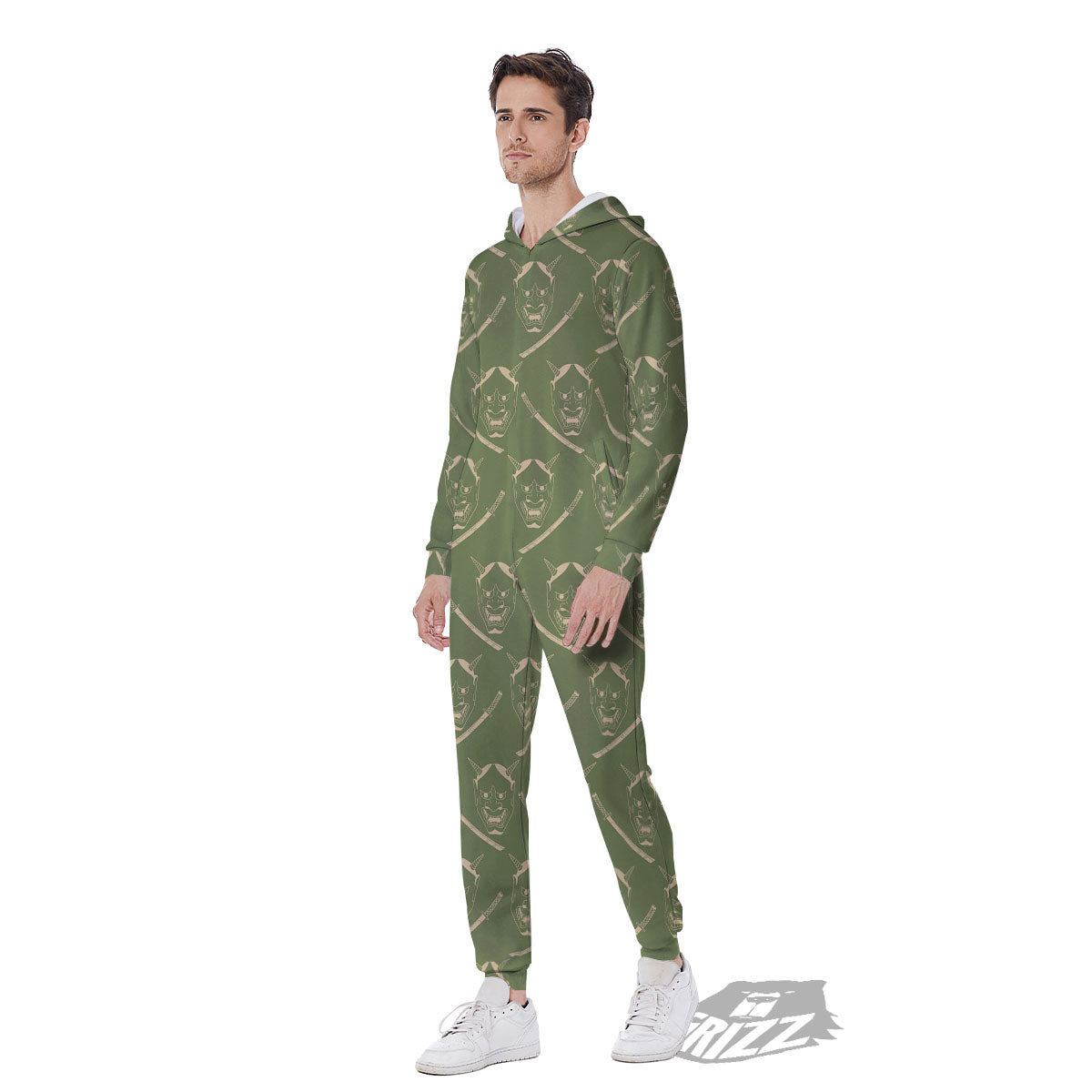 Samurai Warrior Mask Japanese Print Pattern Men's Jumpsuit-grizzshop